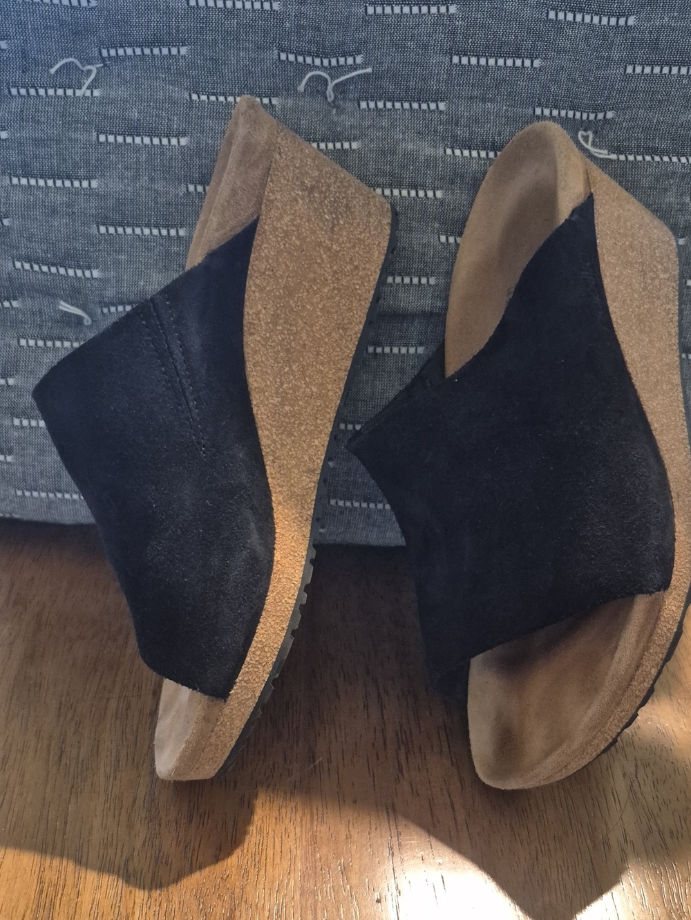 Papillio Black Suede Cork Wedge Slide Sandals